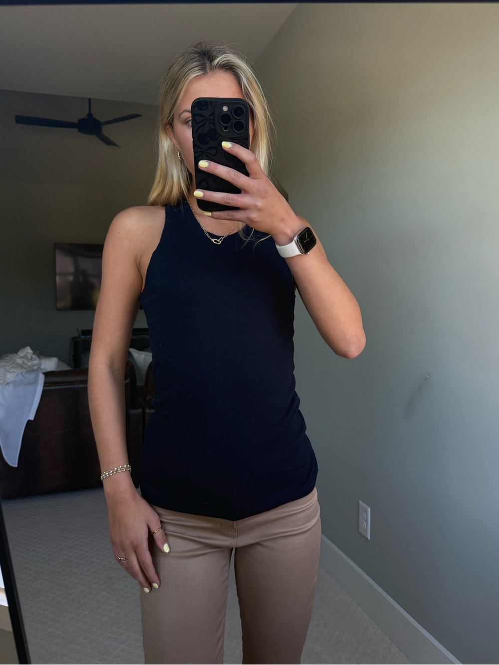 Sleeveless Black Ribbed Tank Top - Women's